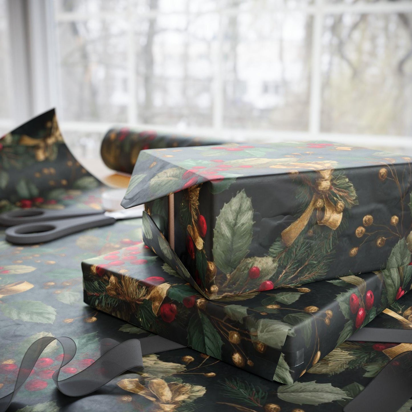 Christmas Holly Wrapping Paper - Traditional Holiday Gift Wrap, Modern Christmas Wrapping, Festive Present Wrapping, Unique Gift Giving