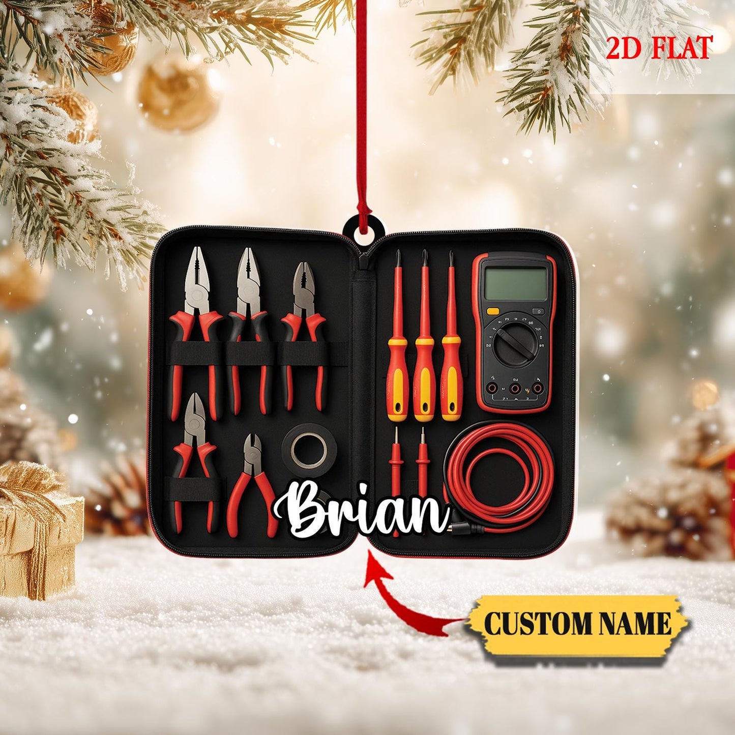 Personalized Construction 2D Flat Ornament, Construction Tool Engineer Builder Worker Ornament, Builder Ornament, Christmas Gift Builder