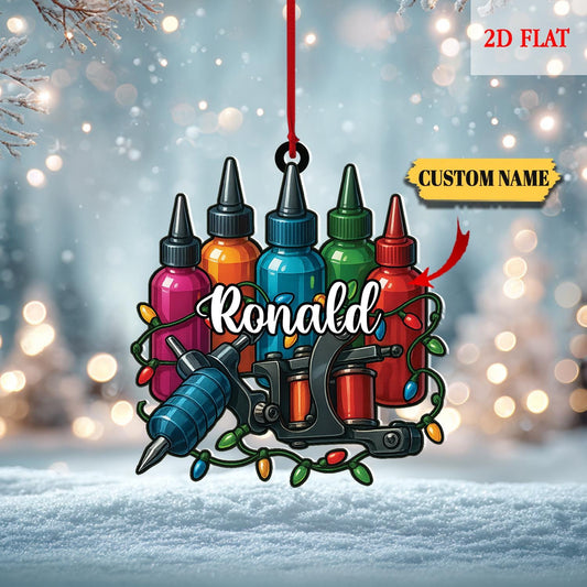 Personalized Tattoo Artist Ornament 2025, Ink Tools Cart Christmas Ornament, Tattoo Studio Xmas Tree Decor Gift, Gift for Dad, Husband