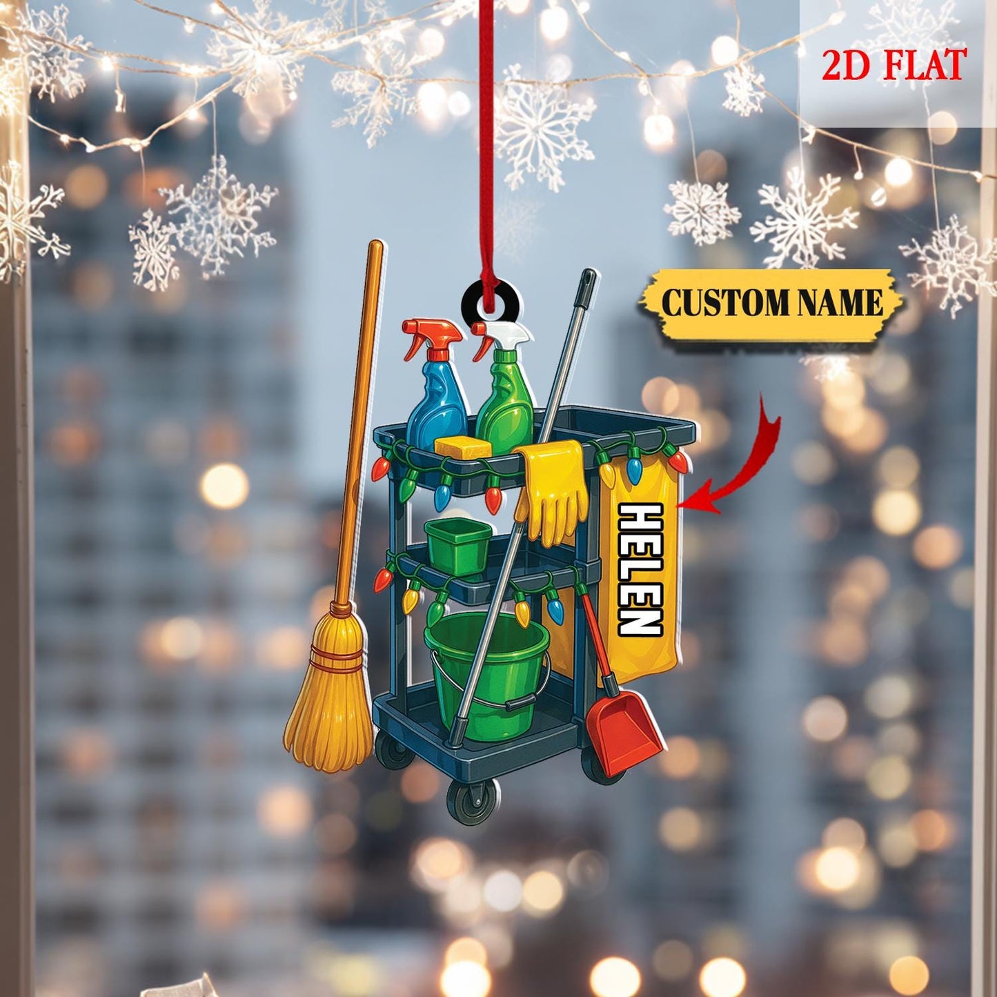 Personalized Housekeeping 2D flat Ornament, Cleaning Service Christmas Ornament, Housekeeper Xmas gift, Gift for Dad, Husband