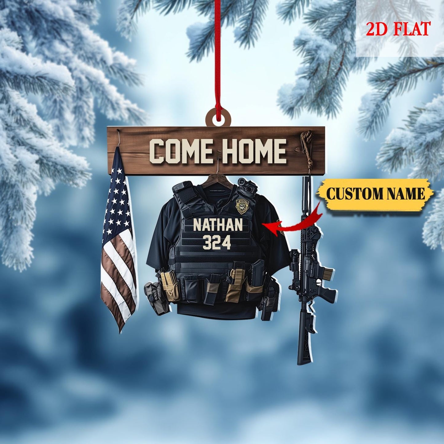 Personalized Bulletproof Police Vest Ornament Office Decor, Police Outfit 2D Flat Acrylic Ornament Christmas Gifts, Gift for Dad, Husband