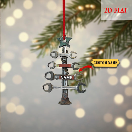 Personalized Wrench Tree Shape Acrylic Ornament for Mechanic, Custom Mechanic Tool Christmas Ornament, Ornament Christmas Gift Builder