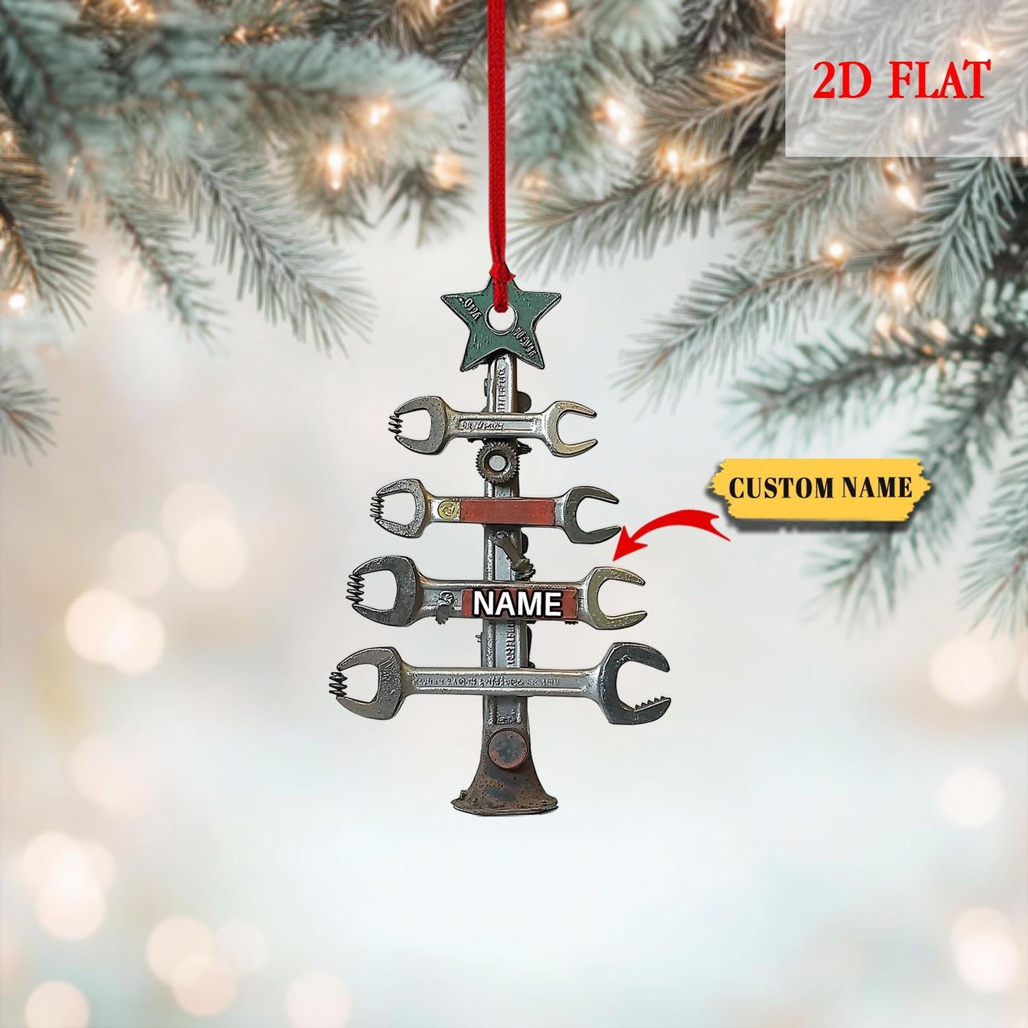 Personalized Wrench Tree Shape Acrylic Ornament for Mechanic, Custom Mechanic Tool Christmas Ornament, Ornament Christmas Gift Builder