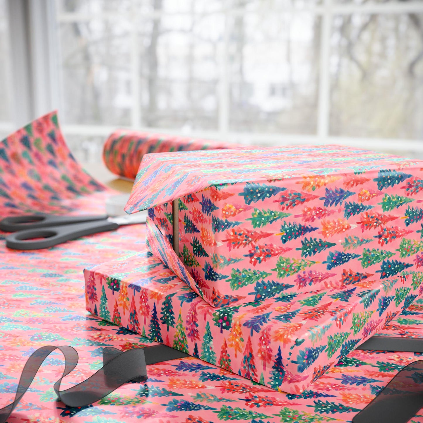 Christmas Wrapping Paper, Preppy Christmas Trees on Pink Wrapping Paper, Christmas Wrap Paper, Pink Christmas Gift Wrap