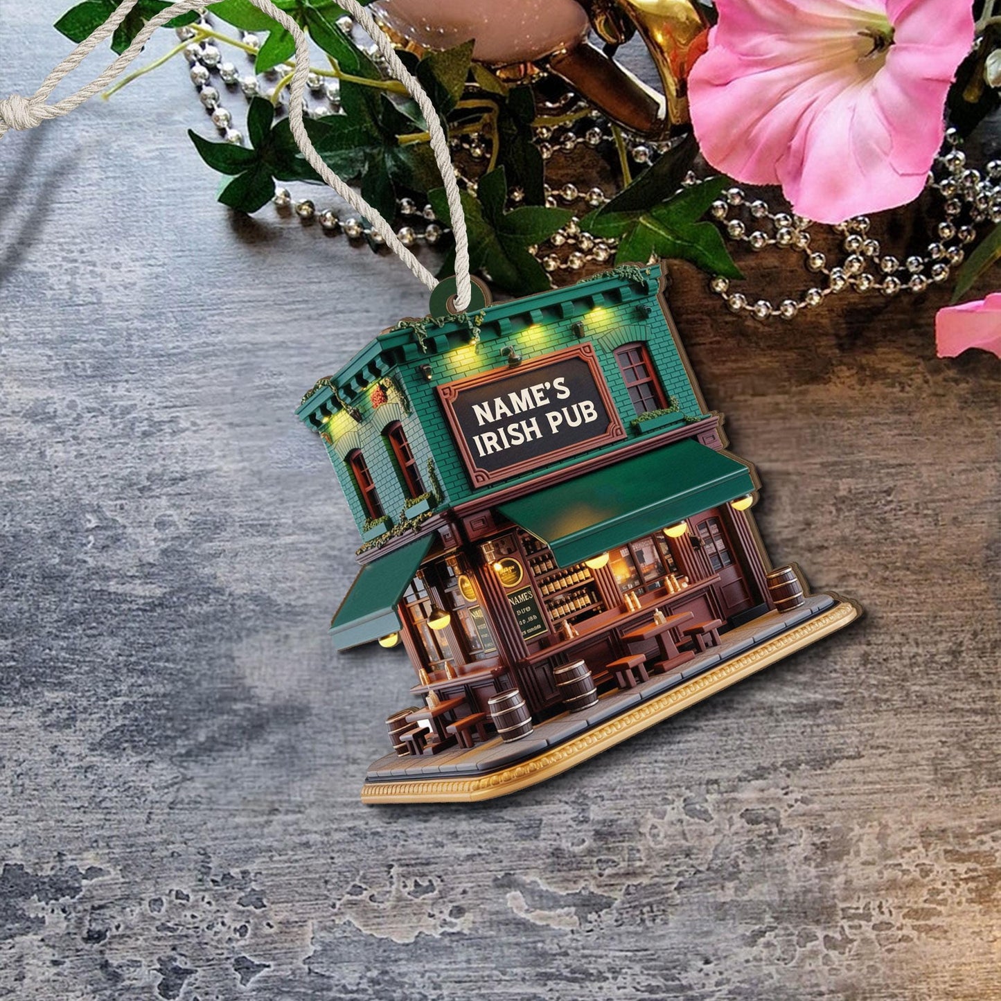 Personalized Irish Pub Ornament, Irish 2D Flat Ornament 2025, Ireland Gifts Shamrock, Irish Christmas Keepsake, Pub Decor Gift For Pub Lover