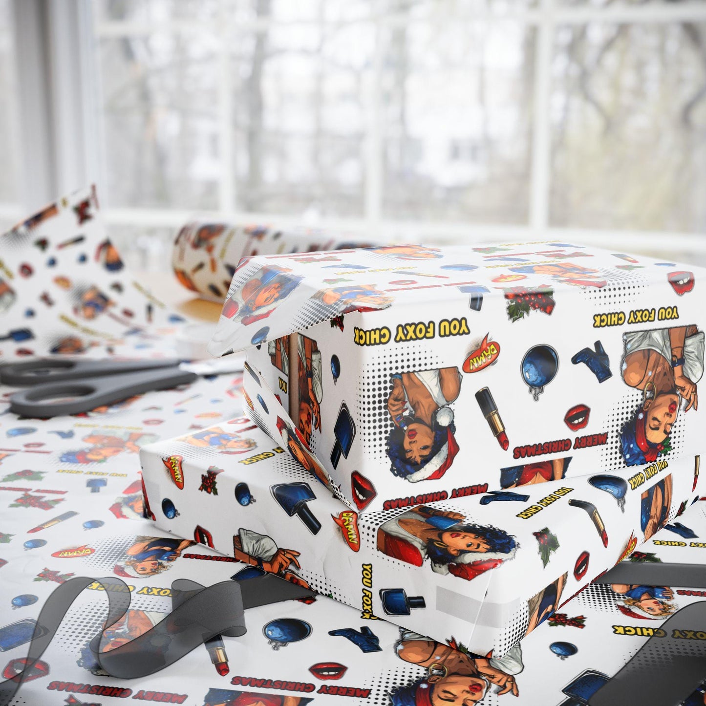 Female Pop Art Christmas Wrapping Paper - Perfect for Women gifting, Birthdays, Parties, Gift Wrap, and Celebrations, Unique Gift Giving