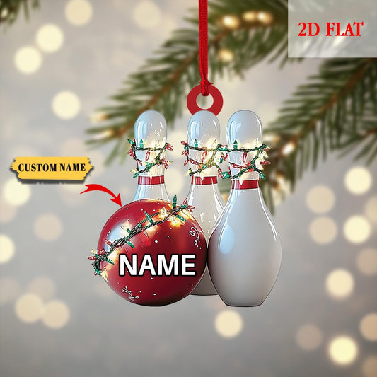 Personalized Bowling Ball & Pins 2D Flat Acrylic Ornament, Bowling Strike Ornament, Gift For Bowling Player, Bowling Christmas Decor