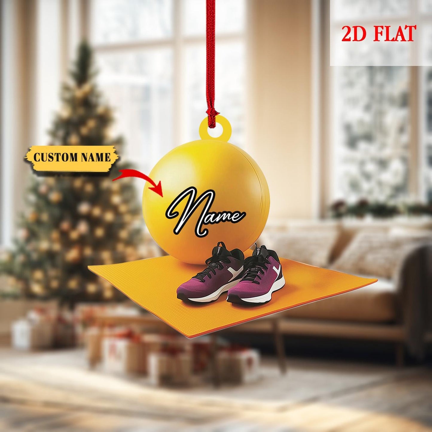 Personalized Yoga Fitness 2D Flat Acrylic Ornament, Gym Ornament with Ball and Mat, Gift for Trainers and Workout Lovers, Holiday Decor