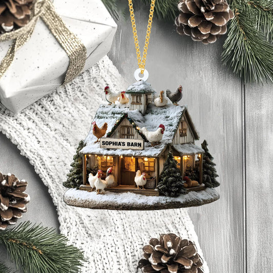 Farmhouse Chicken Barn Christmas Ornament, Farmhouse Holiday Tree Decoration for Xmas, Rustic Country Holiday Tree Decoration, Xmas Gift