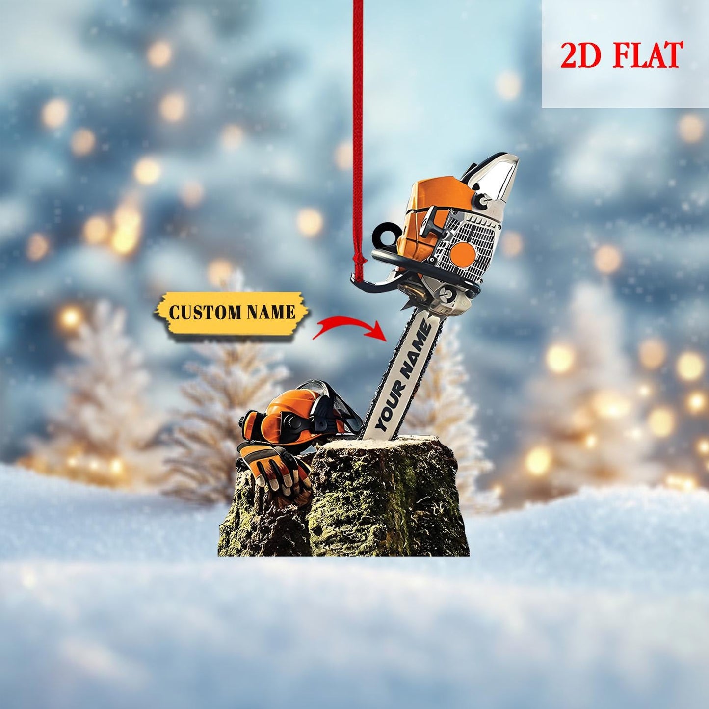 Personalized Arborist Chainsaw 2D Ornament, Tree Trimmer Cutter Decor, Unique Handyman Holiday Gift, Arborist Gear & Equipment Ornament