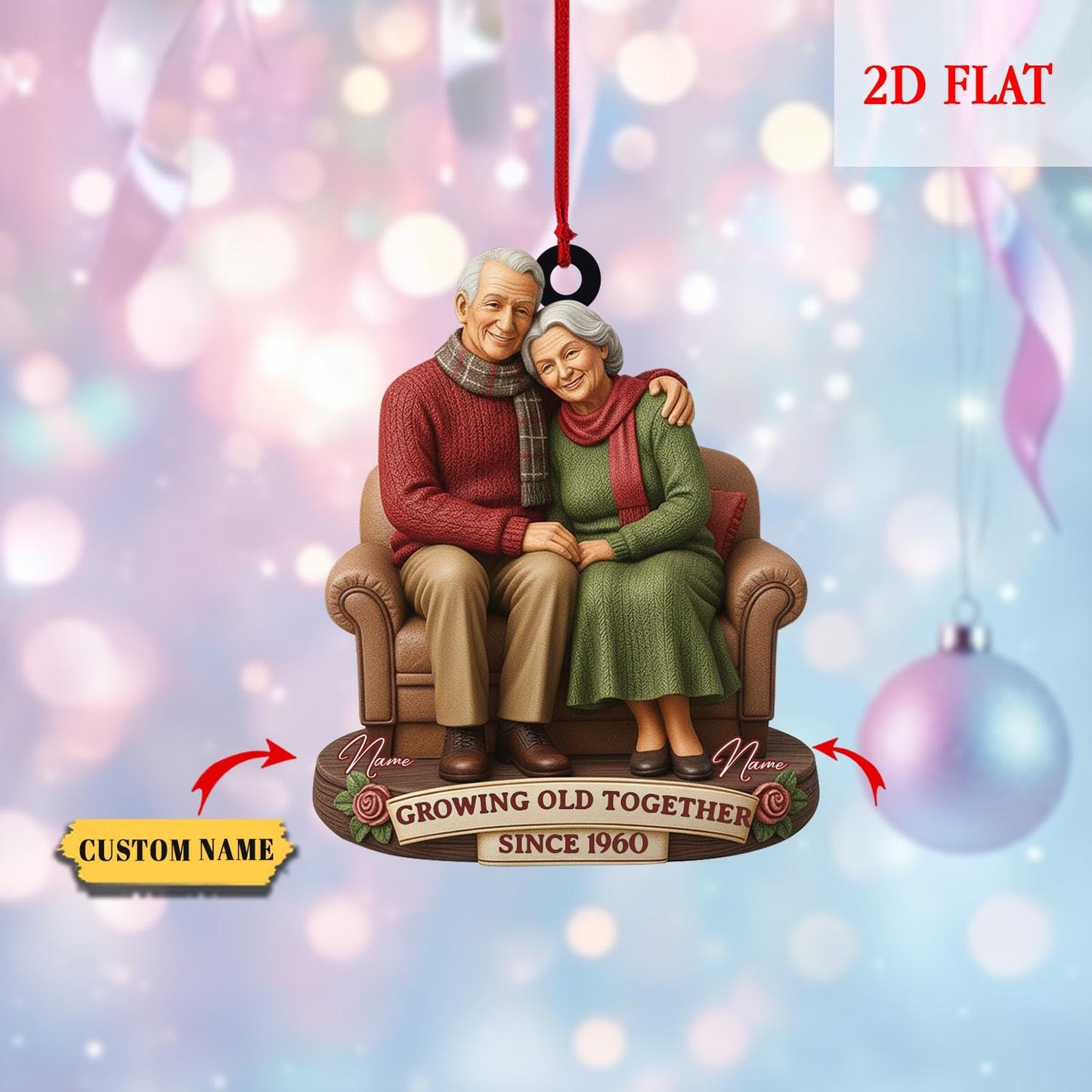 Personalized Growing Old Together 2D Flat Acrylic Home Decoration, Wedding Anniversary Christmas Ornament, 50th Anniversary Ornament