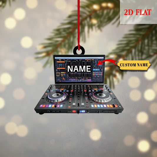 Personalized DJ Table 2D Flat Ornament, EDM Lover Ornament, Dj Turntable Ornament, Music Producer Gift, Gift For Dj, DJ Equipment Ornament