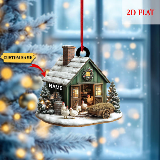 Personalized Christmas Chicken Farm Ornament, Chicken Farm Ornament, Chicken House Christmas Ornament Gifts for Farmers, Farm Lover Gift