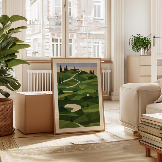 Cubist Golf Wall Art Print, Golf Abstract Poster, Minimalist Sports Decor, Vintage Green Course