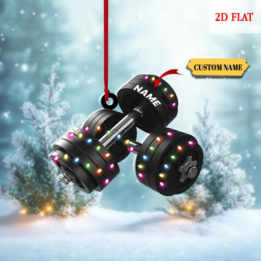 Personalized Dumbbell Ornament, Custom Gym Gift for Fitness Lovers, Workout Christmas Tree Decoration, Gym lover Christmas ornament,gym gift