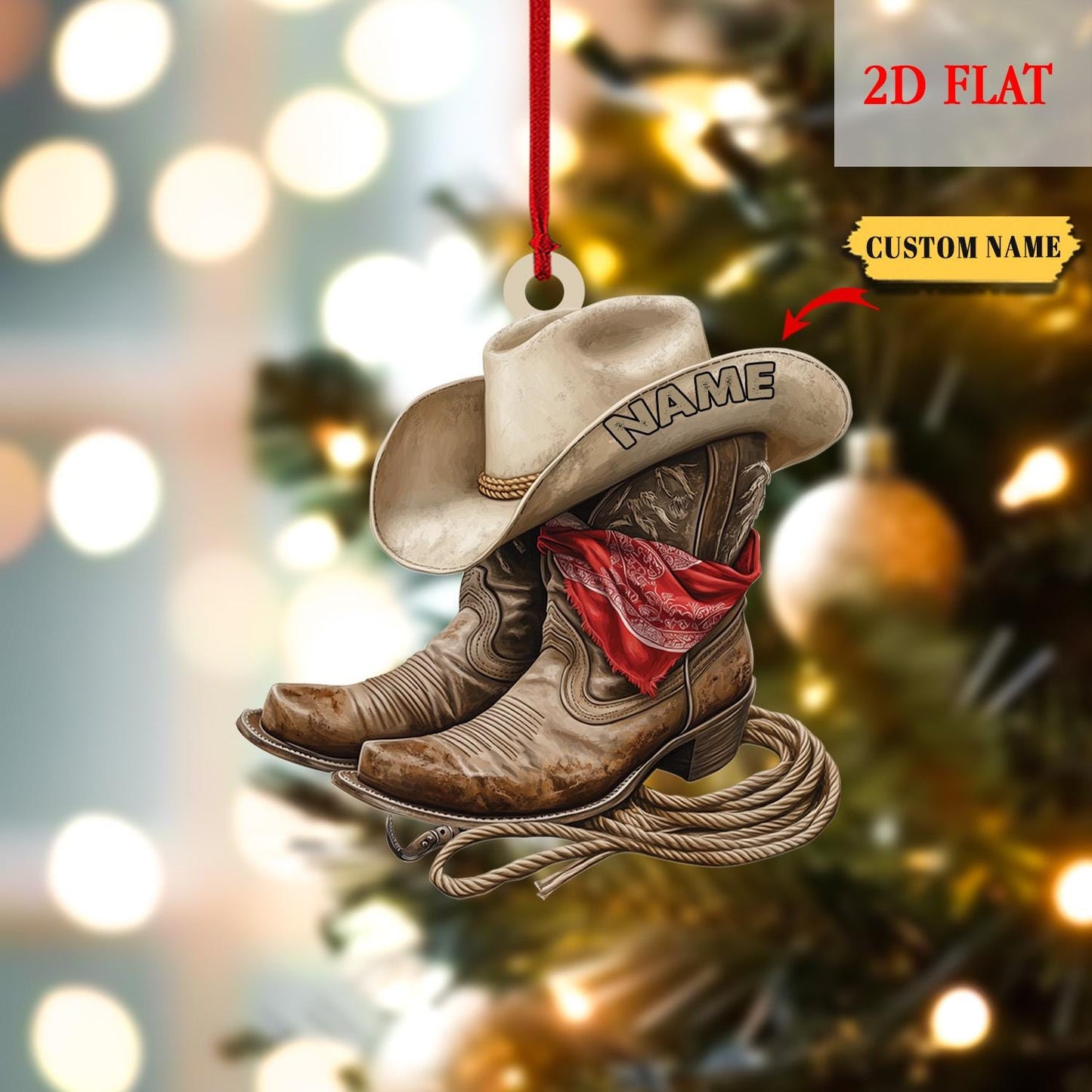 Personalized Cowboy Christmas Ornament, Custom Western Keepsake, Cowboy Boot Ornaments, Cowboy Name Ornament, Cowboy Hat, Boot Stocking