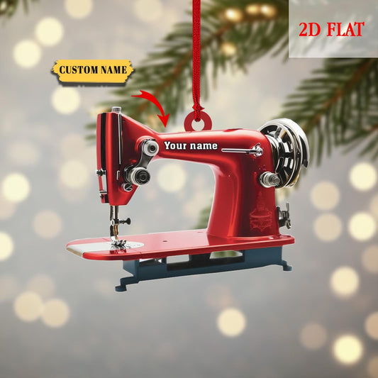 Personalized Sewing Machine 2D Flat Acrylic Ornament, Christmas Gift for Sewing Lovers, Quilting Studio Decor, Crafting Hobby Xmas Gift