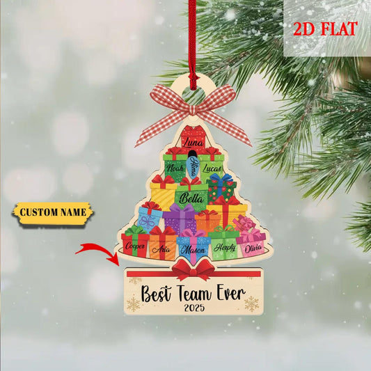 Pesonalized Best Team Ever Christmas Tree Ash Wood Ornament, Coworker Ornament, Work Bestie Friends Gift, Team Gift for Employees