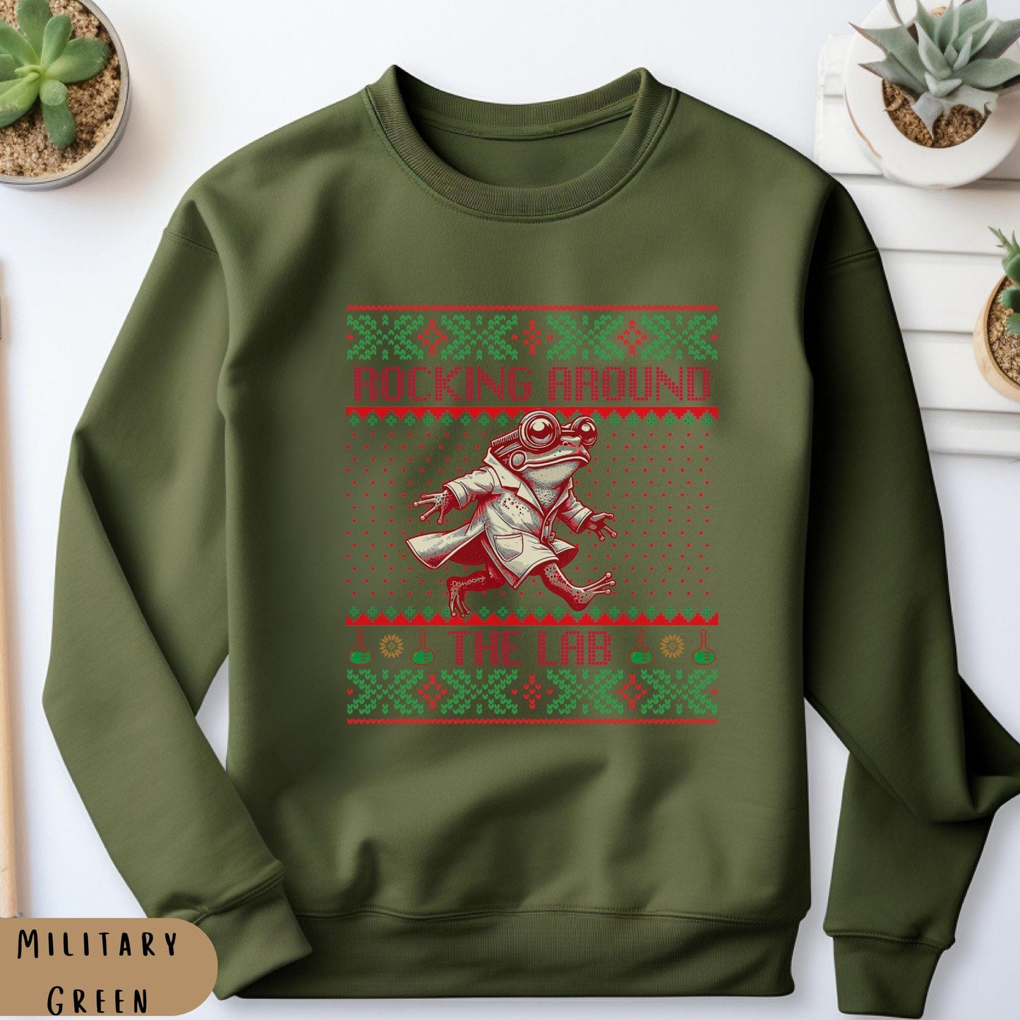 Rockin' Around the Christmas Tree Shirt Ugly Christmas Sweater Big Frog Shirt Science Nerd Shirt Funny Christmas Sweater Ugly Xmas Sweater
