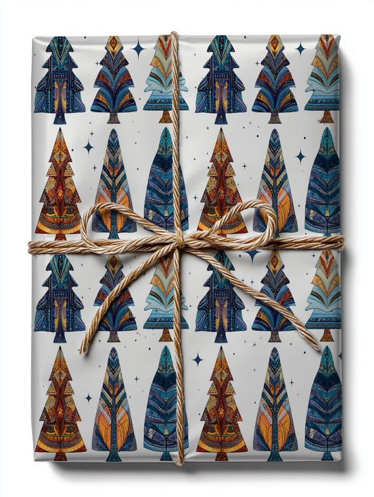 Tribal Tree Wrapping Paper: Boho Holiday Gift Wrap, Modern Christmas Wrapping, Festive Present Wrapping, Unique Christmas Gift Giving