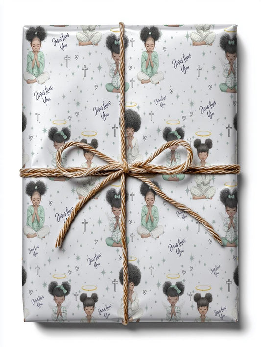 Praying Little Black Angel Wrapping Paper: Perfect for Baby Showers, Birthdays, Parties, Gift Wrap, and Celebrations, Biblical Gift Wrapping