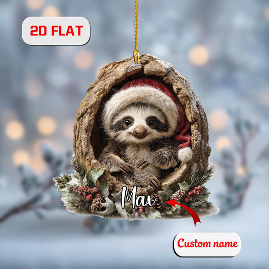 Custom 2D Sloth Ornament – Personalized Christmas Acrylic Decoration with Cute Sloth in Wreath, Unique Animal Lover Gift & Holiday Keepsake