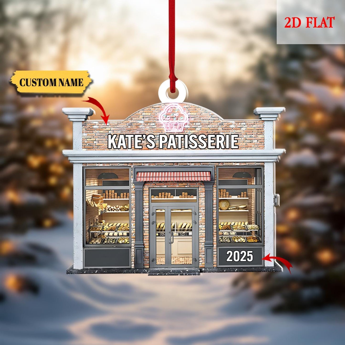 Personalized Bakery Keepsake Ornament, Christmas Hanging Decor, Gift for Baking Lovers, Gifts For Baker, Custom Name Bakery Ornament