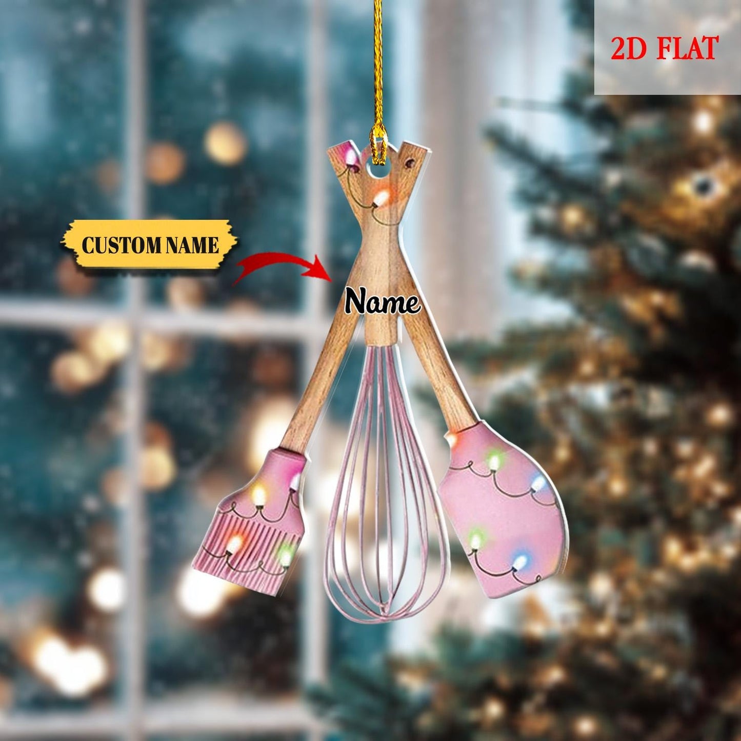 Personalized Kitchen Utensils Set Christmas Ornament, Cooking Lovers Christmas 2D Flat Ornament, Chef Christmas Decor, Kitchen Decor