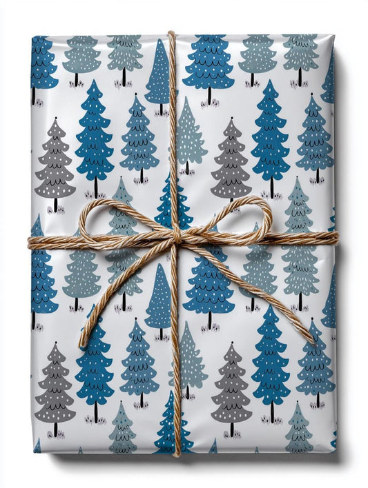 Blue Christmas Trees Wrapping Paper - Perfect for Baby Showers, Birthdays, Parties, Gift Wrap, and Celebrations, Unique Gift Giving