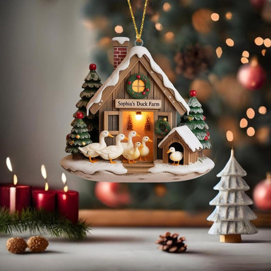 Personalized 2D Flat Duck Farm Acrylic Ornament 2025, Custom Duck Farm Barn Christmas Ornament, Rustic Farmhouse Holiday Decoration