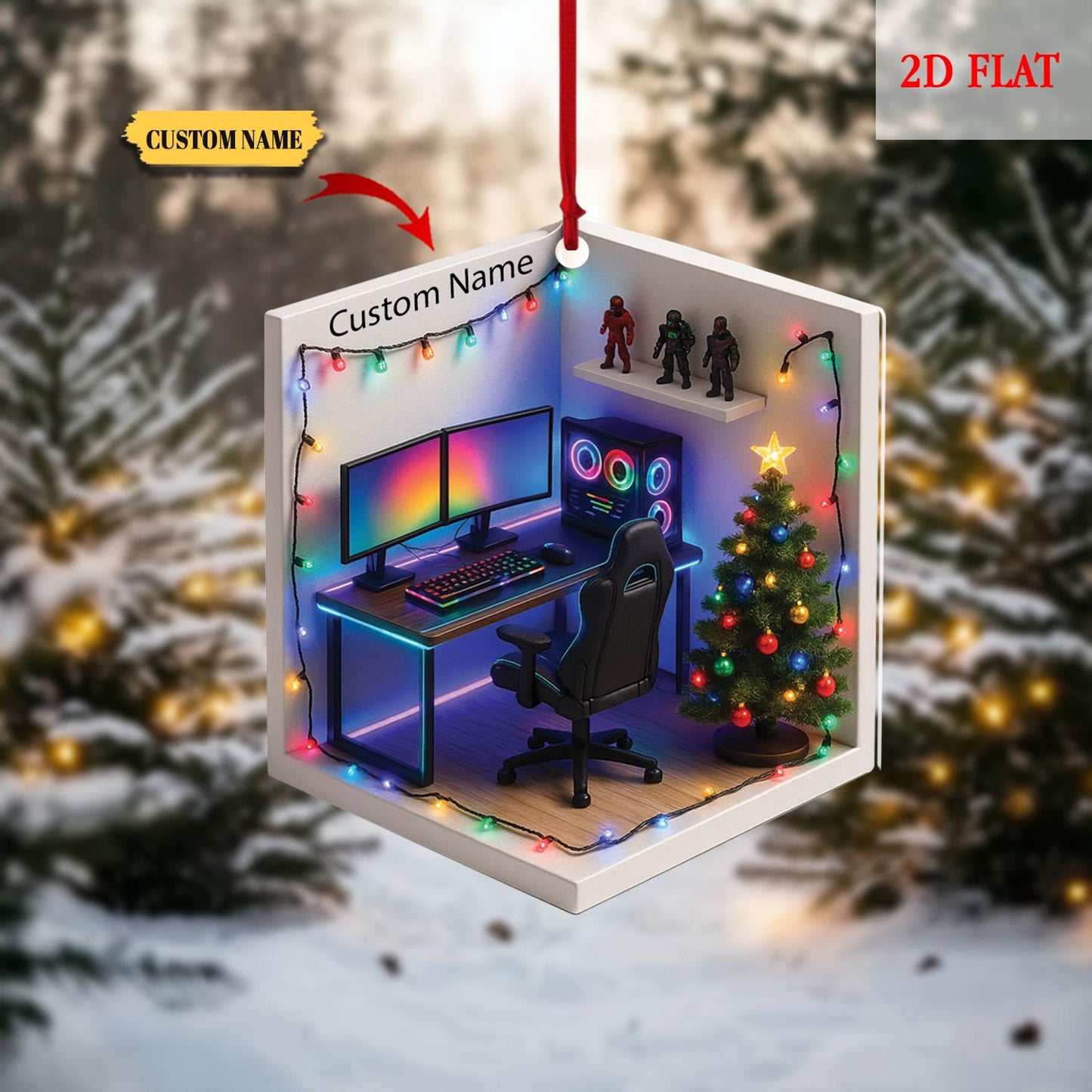 Personalized Name Dreamy Gaming Room 2D Flat Ornament, Gaming Acrylic Ornament, Video Game Ornament,Gamer Gift, Gamming Room Ornament