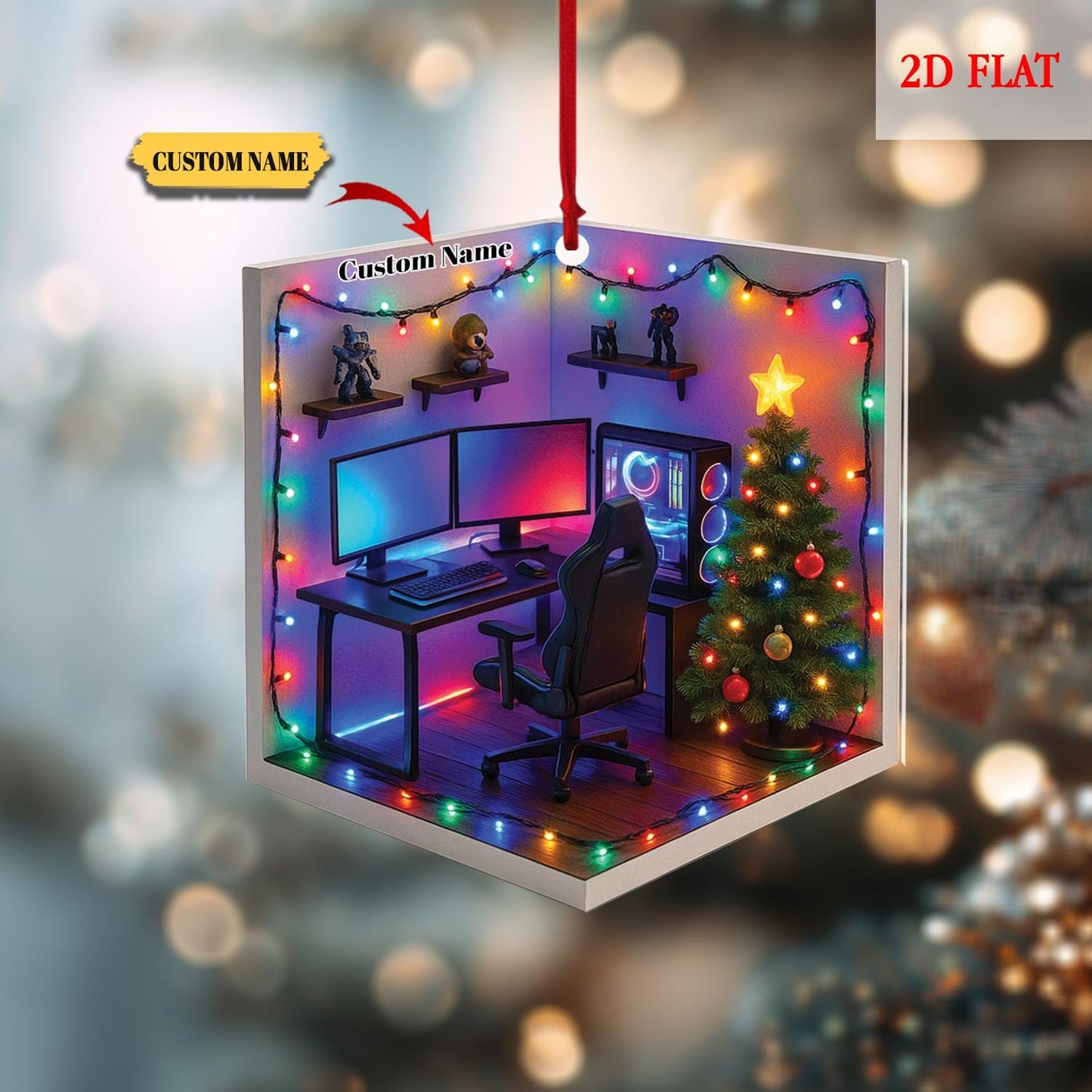 Personalized Name 2D FLAT Dreamy Gaming Room Acrylic Ornament, Gaming Room Ornament, Gift for Gamers,Acrylic Ornament, Gamming Room Ornament