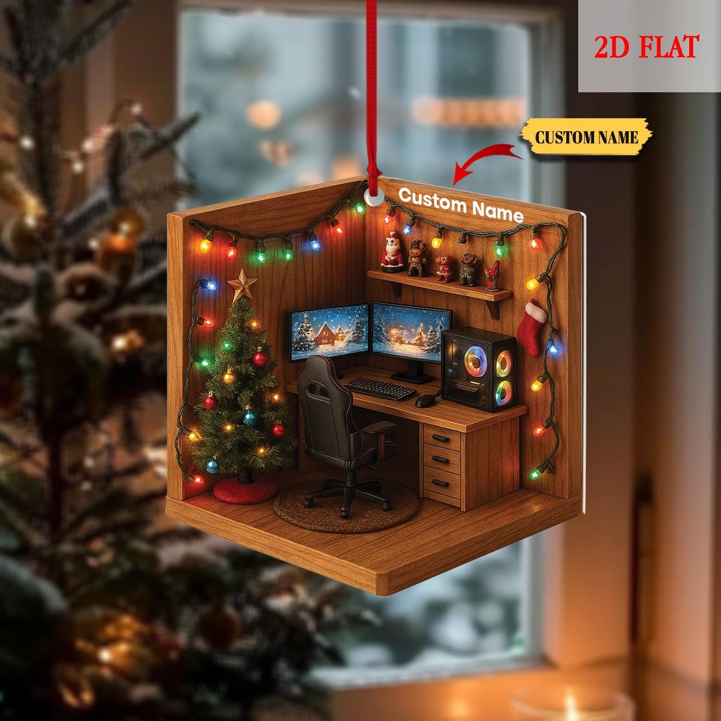 Personalized Name Dreamy Gaming Room 2D Flat Ornament, Gaming Acrylic Ornament, Video Game Ornament, Funny Gamer Gift, Gamming Room Ornament