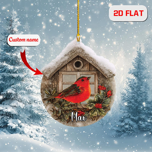 Personalized Cardinal Ornament, Custom Name Red Bird Christmas Ornament, Winter Cardinal Decor, Memorial Holiday Gift, Rustic Xmas Ornament