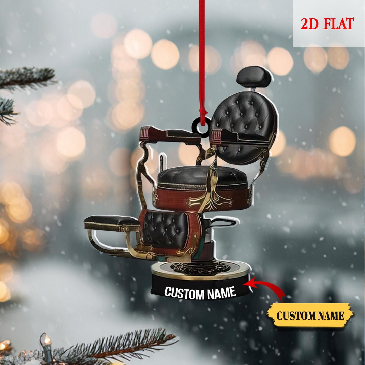 Personalized Name Barber Chair Ornament, Gift For Barber Shop, Barber Chair 2D Flat Ornament, Gift For Baber Shop Owner, Barber Gift