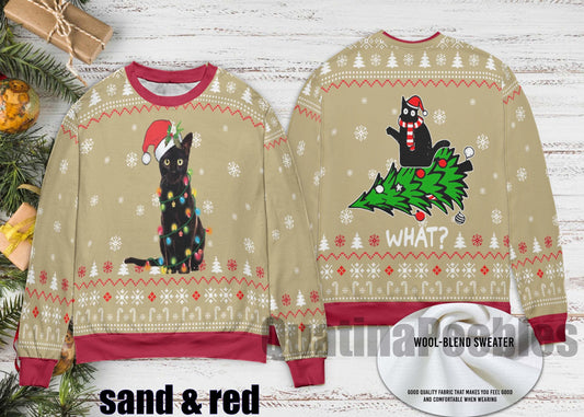 Meowy Cat Ugly Christmas Sweater, Cat Christmas Ugly Sweater, Funny Cat Lovers Xmas Gifts, Gift For Men Women, Christmas Ugly Sweater