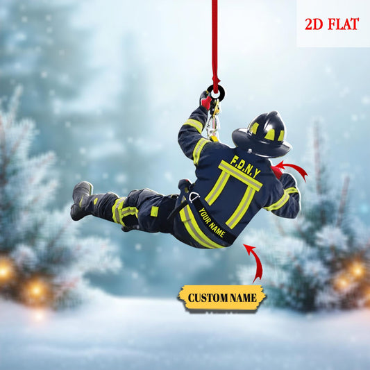 Personalized Firefighter Christmas Acrylic 2D Flat Ornament, Firefighter Uniform Wood Ornament, Birthday Gift, Firefighter Gear Keepsake
