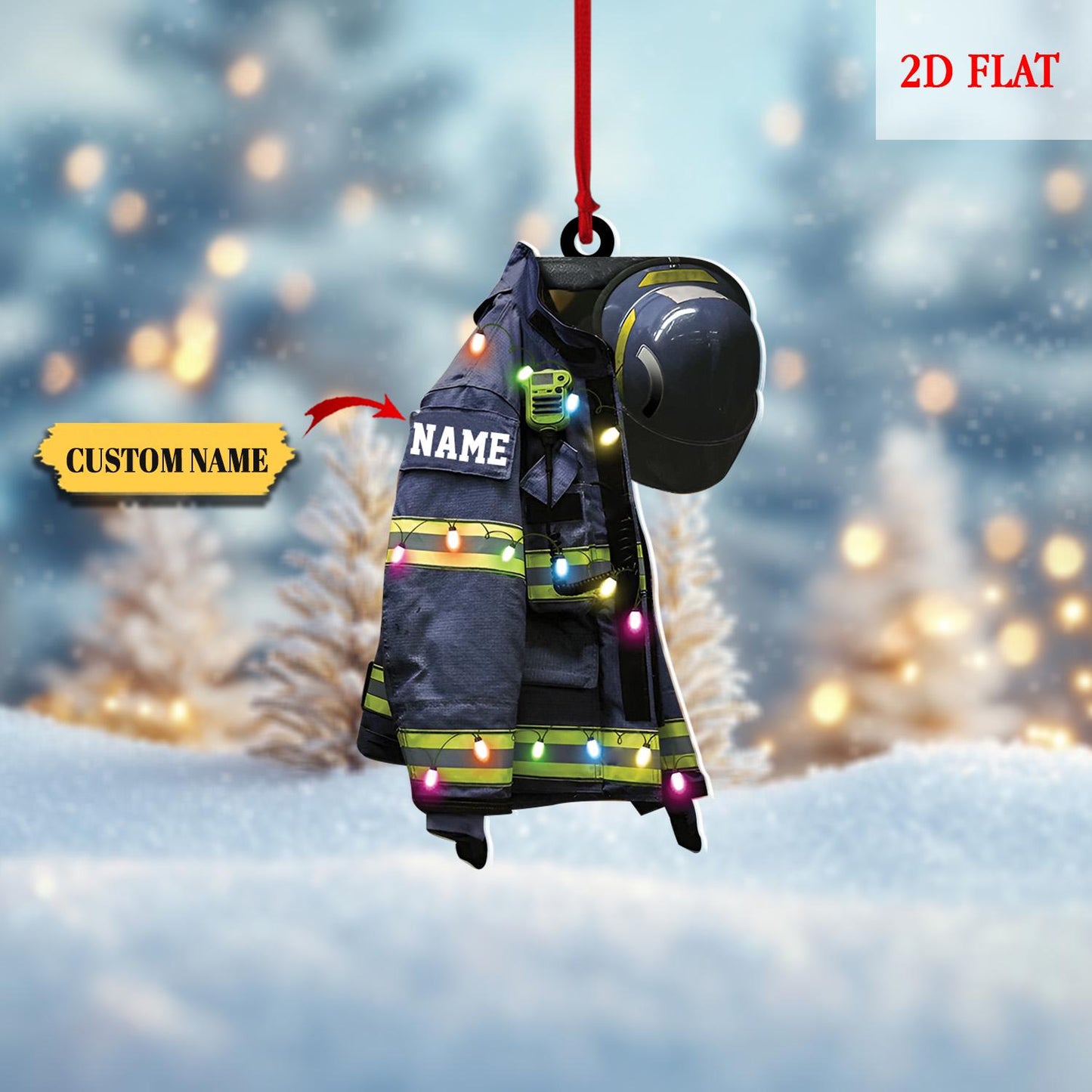 Personalized Firefighter Christmas Acrylic 2D Ornament, Chirstmas Gift for Dad Papa, Firefighter Christmas Gift, Firefighter Gear Keepsake