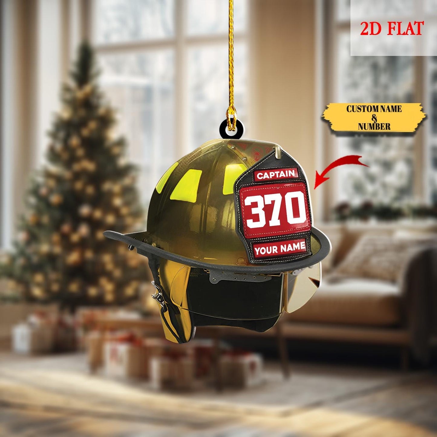 Personalized Firefighter Helmet Acrylic 2D Flat Ornament, Gift For Him Dad, Fire Fighter, Christmas Gift, Firefighter Helmet Ornament