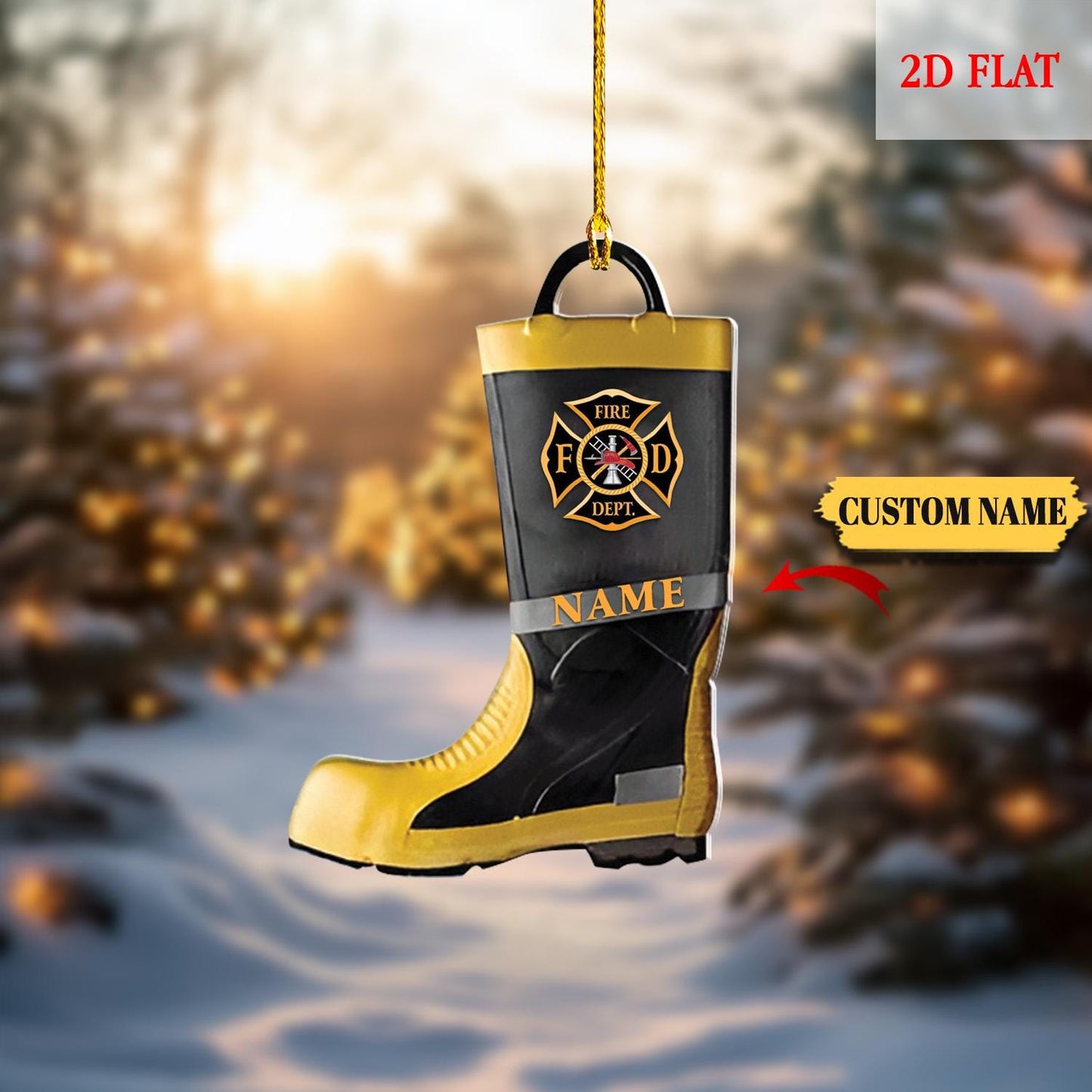 Personalized Firefighter Boots Winter Tree Ornament, Firefighter Armor Boot, Firefighter Gear Keepsake, Fireman Ornament, Firefighter Gift