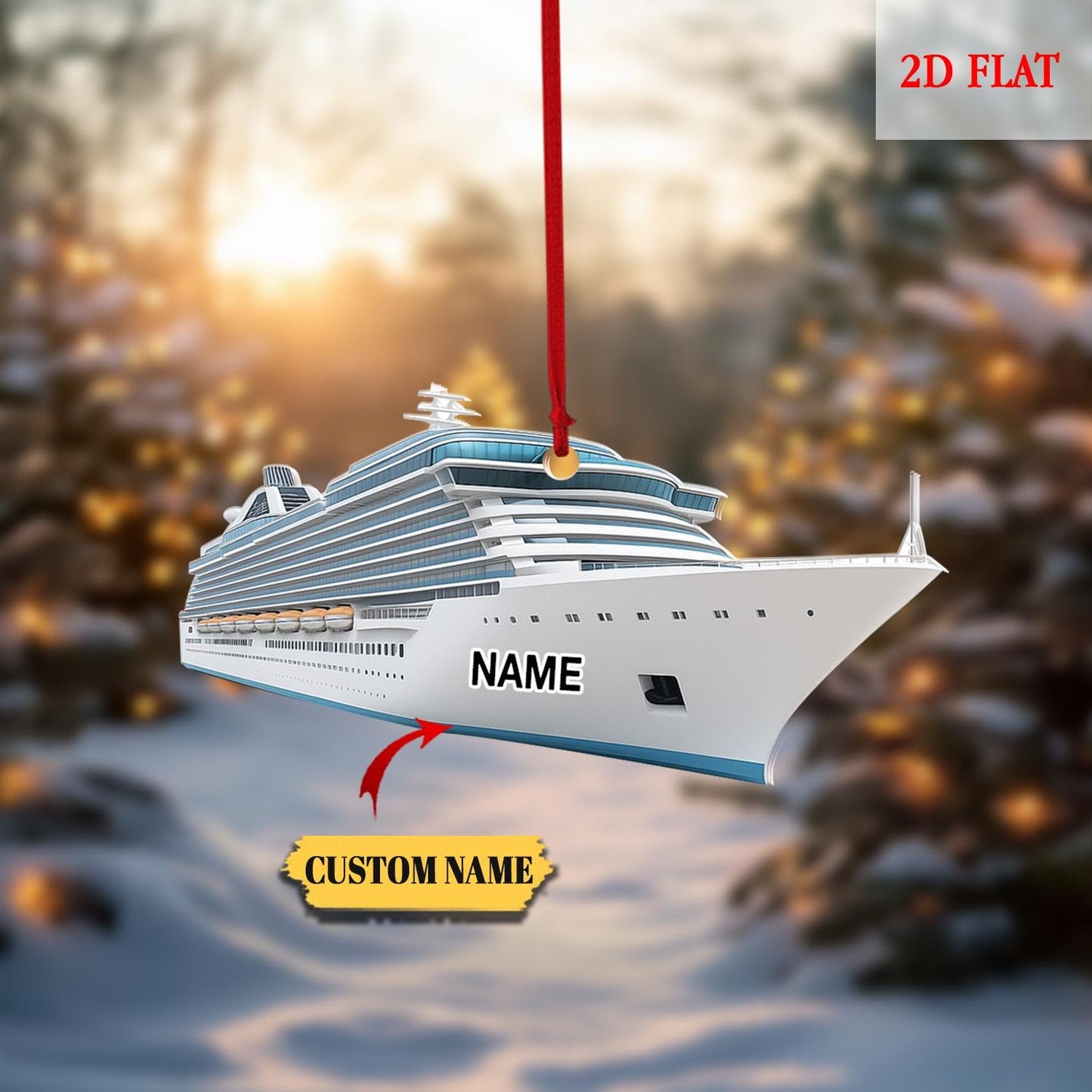 Custom Name Speed Boat Christmas 2D Flat Ornament, Speedboat Christmas Ornament, Cruising Travel Ornament Gift, Travel Christmas Ornament