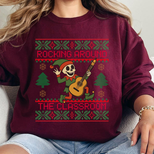 Rockin' around the Christmas Tree Shirt Ugly Christmas For Teacher Dancing Skeleton Sweatshirt Funny Christmas