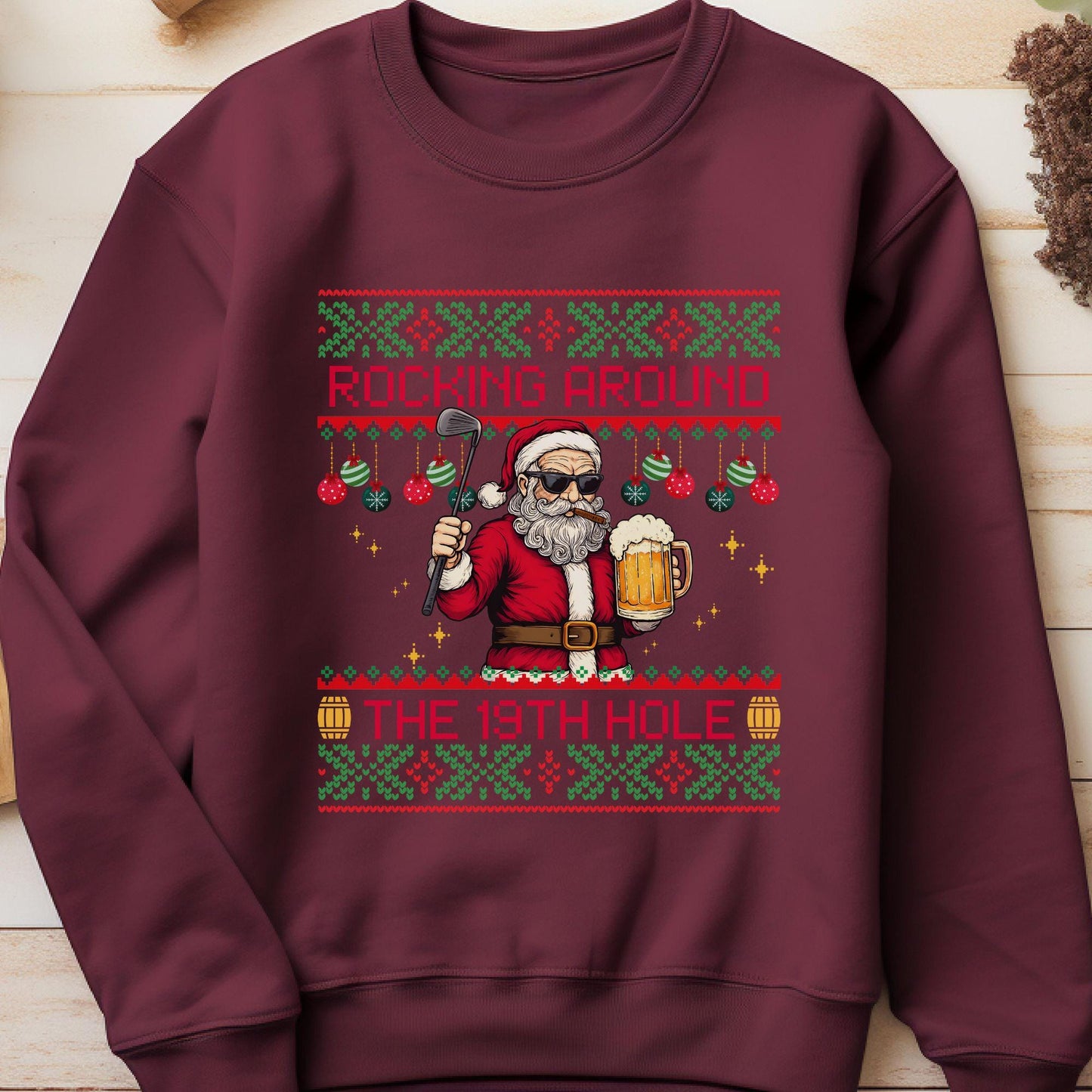 Rockin' Around the Christmas Tree Shirt Santa Claus Golfing Golf Ugly Sweater Funny Secret Santa Gift Ideas