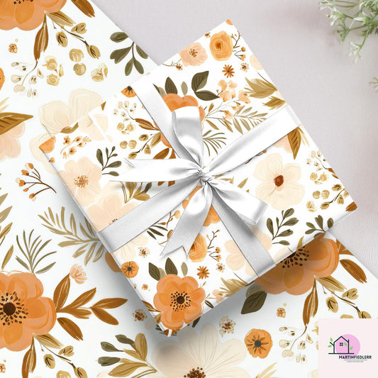 Rustic Floral Wrapping Paper: Compostable Mulberry Paper for Autumn Weddings