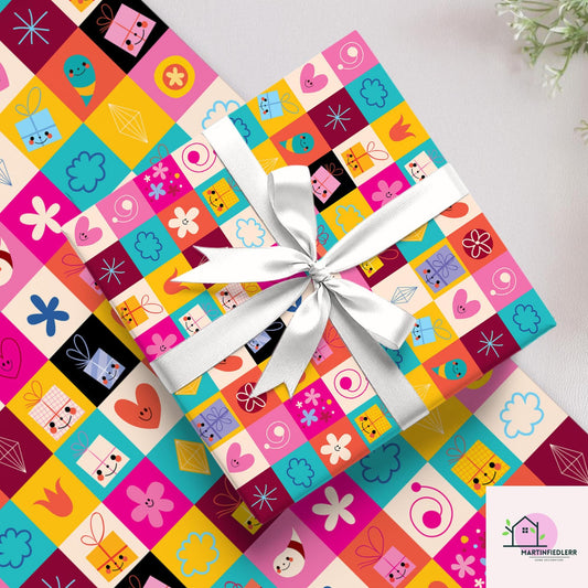 Retro Geometric Wrapping Paper: Recycled Art Paper, Bright Pop Style