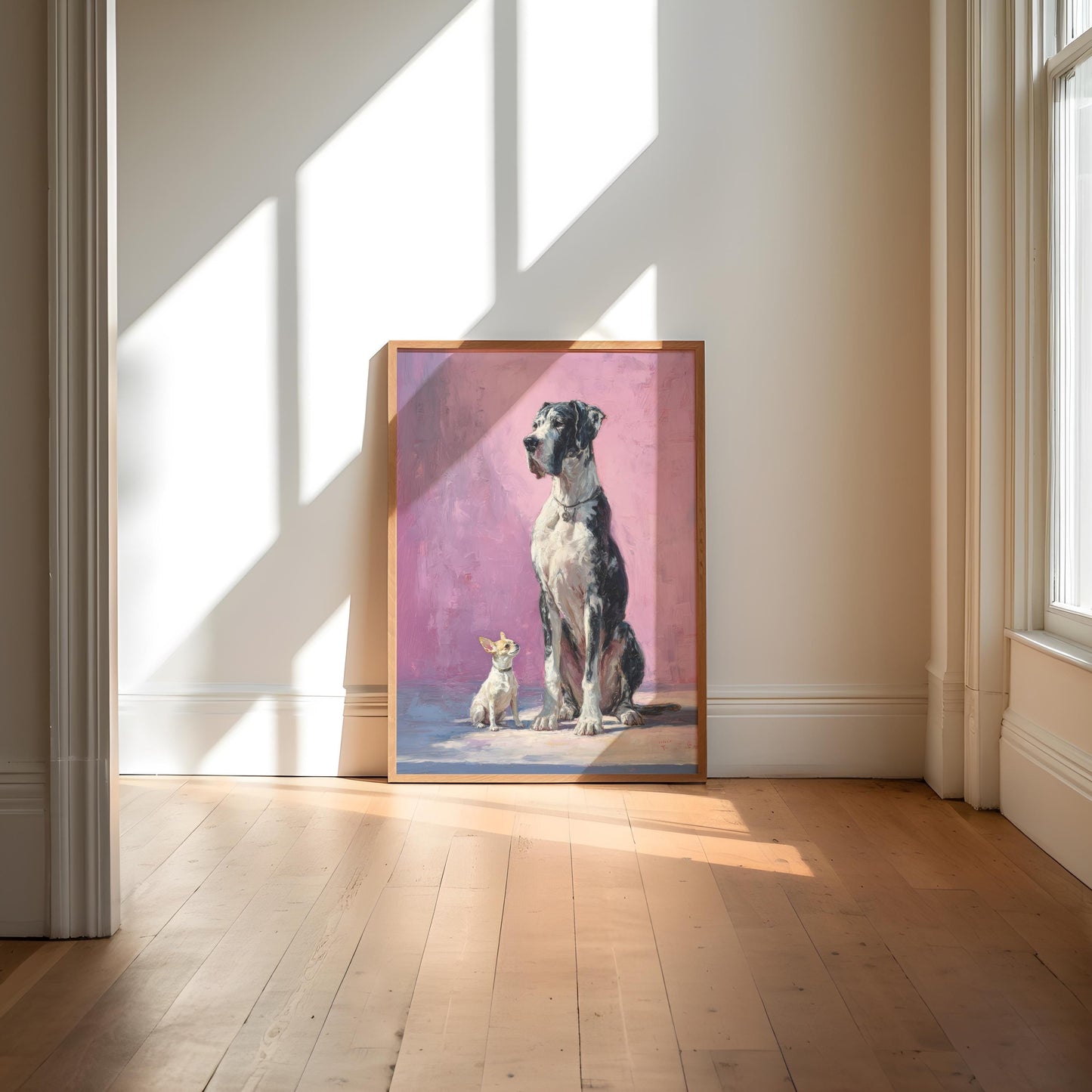 Great Dane and Chihuahua Dog Friends Fine Art Print | Cute Quirky Whimsical | Cocktail Art | Bar Cart Decor | Trendy Home Wall Art Gift