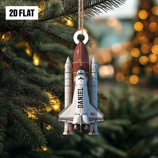 Personalized Space Shuttle 2D Flat Ornament, Custom Rocket Ship Name Ornament, Tree Decoration for Kids, Boys, Space Shuttle Christmas Gift