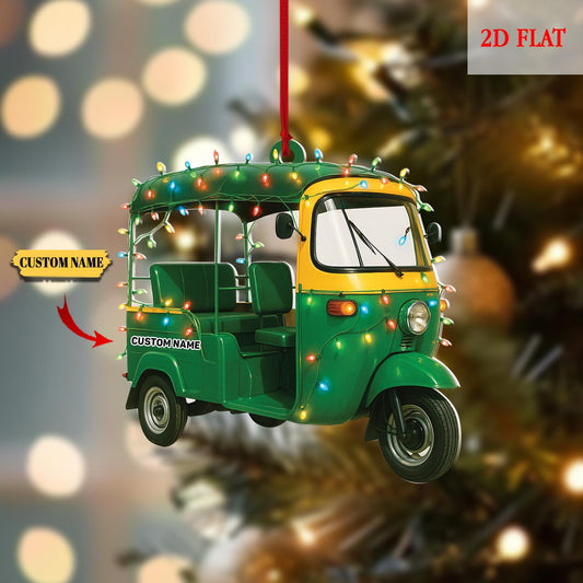 Custom Scooter Auto Rickshaw Truck 2D Flat Ornaments, Rickshaw Scooter Xmas Ornament, Motorcycles Lovers Xmas Ornaments, Drives Hanging