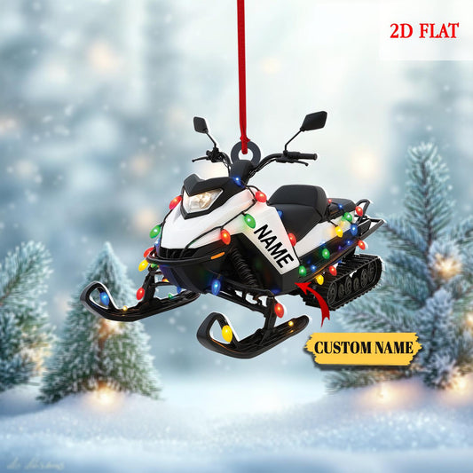 Personalized Snowmobile Motorcycle 2D Flat Christmas Ornament, Christmas Tree Decor, Snowmobile Lover Gifts, Drives Hanging Xmas Ornaments