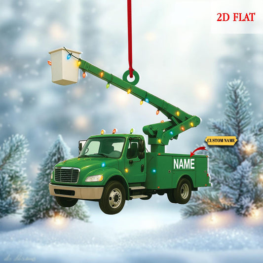 Personalized Lineman Bucker Truck 2D Flat Acrylic Ornament, Lineman Christmas Ornament, Lineworker Ornament,Gift For Lineman, Drives Hanging